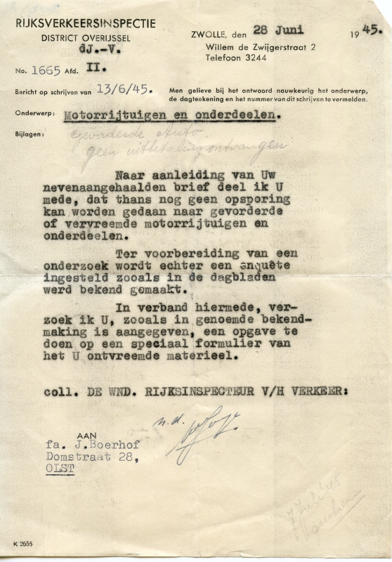 Bekijk detail van "Diverse papieren betrekking hebbend op auto J. Boerhof, 1939 - 1952"