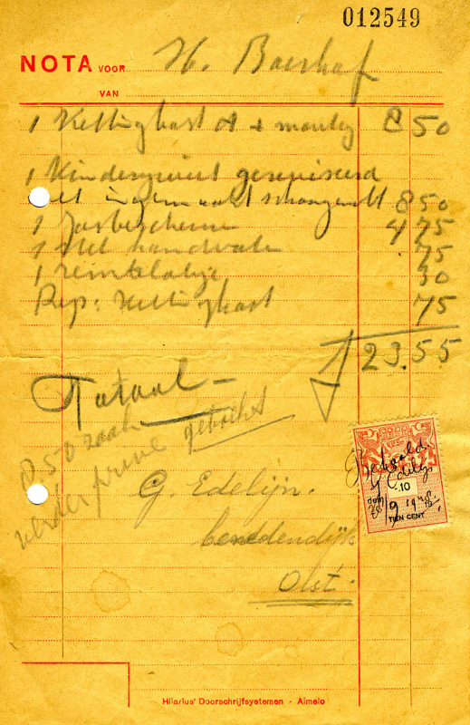 Bekijk detail van "Rekening G. Edelijn Benedenijk <span class="highlight">Olst</span>, 1948"