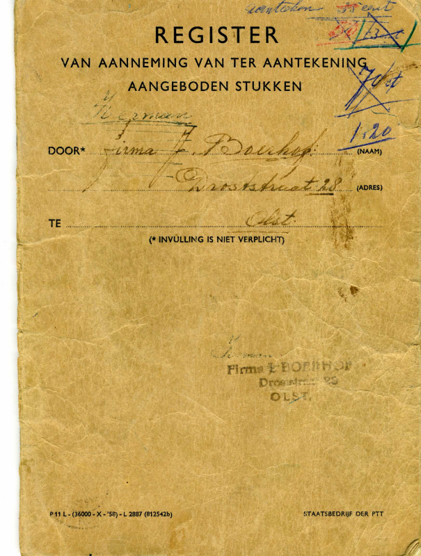 Bekijk detail van "Register van aanneming van ter aantekening aangeboden poststukken, 1960 - 1973."
