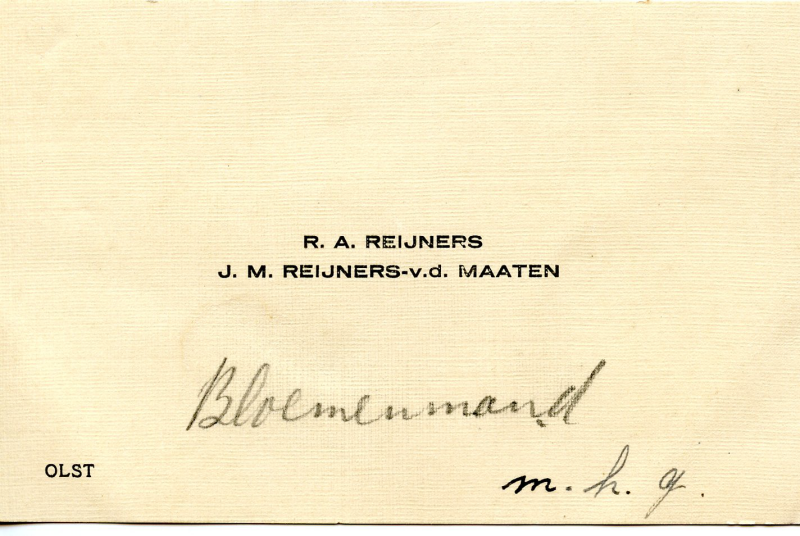 Bekijk detail van "Visitekaartje: R.A. Reijners en J.M. Reijners-v.d. Maaten, 1934"