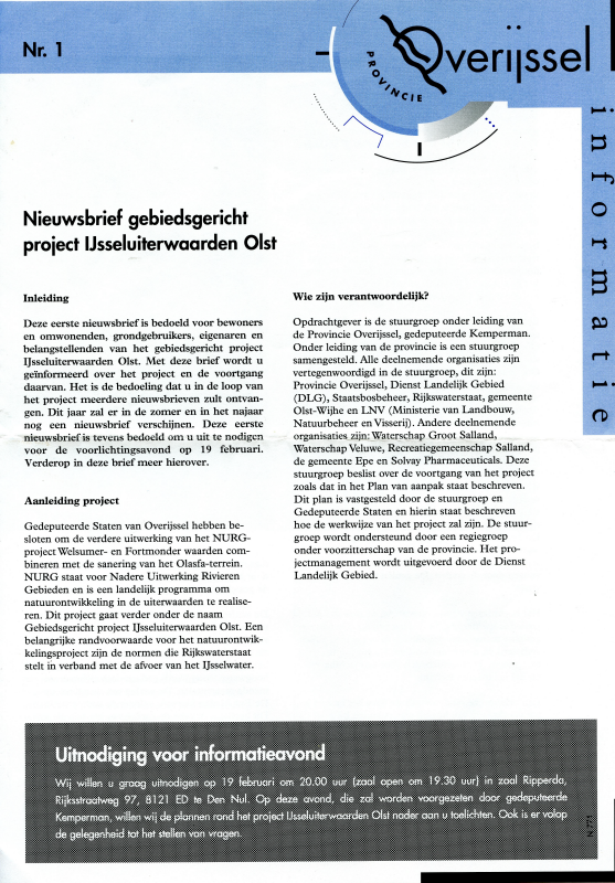 Bekijk detail van "Nieuwsbrief gebiedsgericht project IJsseluiterwaarden <span class="highlight">Olst</span>, 2001"