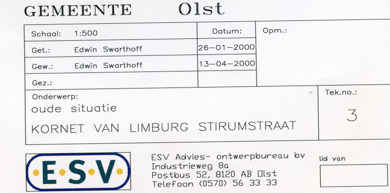 Bekijk detail van "Tekening Kornet van Limburg Stirumstraat oude situatie, 2000"