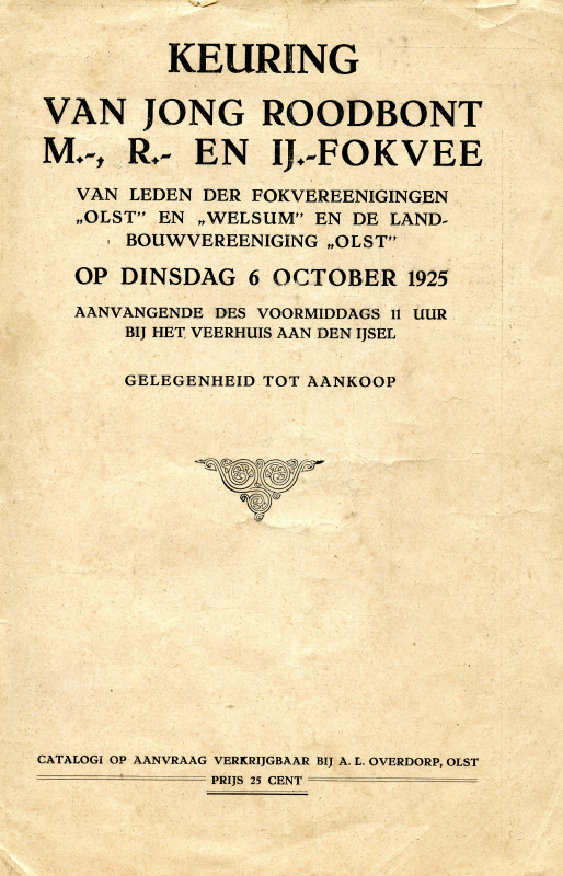 Bekijk detail van "Catalogus keuring van jong roodbont M-R.IJ-fokvee, 1925"