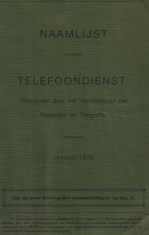 Bekijk detail van "Naamlijst voor den Telefoondienst, 1915"