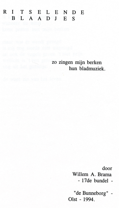 Bekijk detail van "Bundel gedichtje: Ritselende blaadjes, gedichten door Willem A. Brama, 1997"