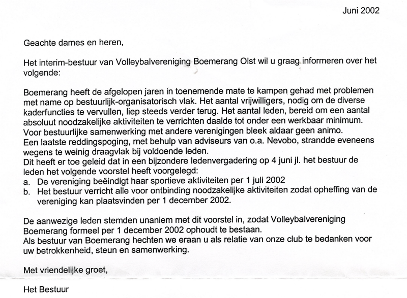 Bekijk detail van "Brief informatie opheffing Volleybalvereniging Boemerang                    per 1 - 12 - 2002"