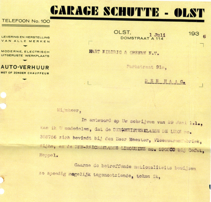 Bekijk detail van "Briefhoofd Garage Schutte Olst, 1936"