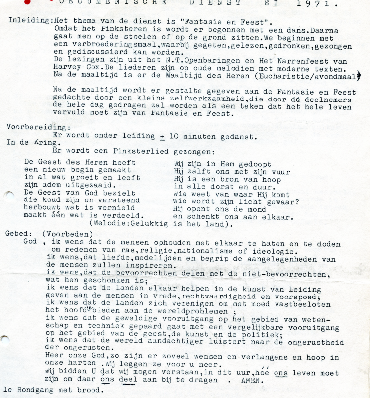 Bekijk detail van "Programma oecumenische kerkdienst EI, 1971"