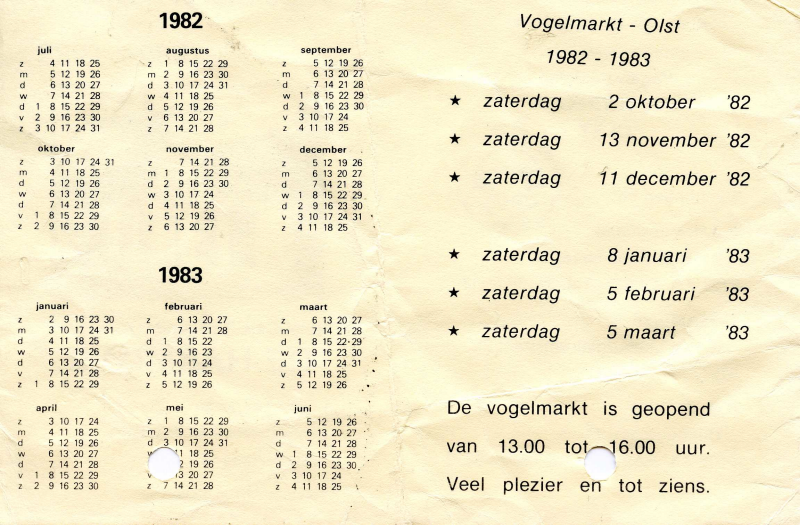 Bekijk detail van "Reclamekaart: vogelvereniging Vogelvreugd, 1982 - 1983"