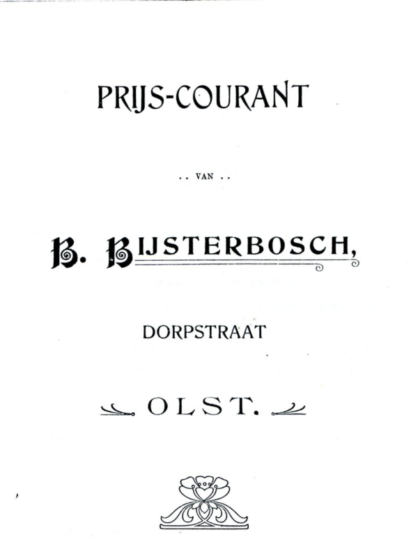 Bekijk detail van "Prijscourant van B. Bijsterbosch <span class="highlight">Dorpsstraat</span> Olst, 1905"