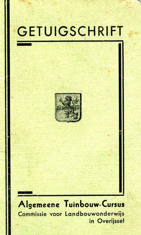 Bekijk detail van "Getuigschrift Algemeen Tuinbouw Cursus, 1936"
