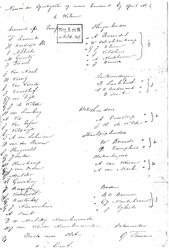 Bekijk detail van "Lijst van spuitgasten Brandweer <span class="highlight">Welsum</span>, 1917"