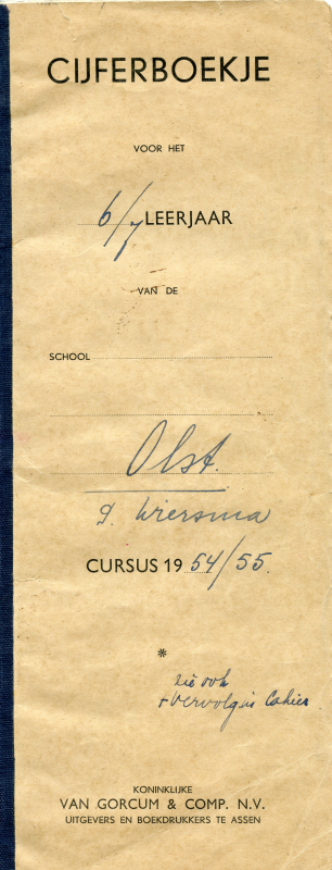 Bekijk detail van "Cijferboekjes O.L. School Olst dorp,  1954/1955 en 1955/1956"