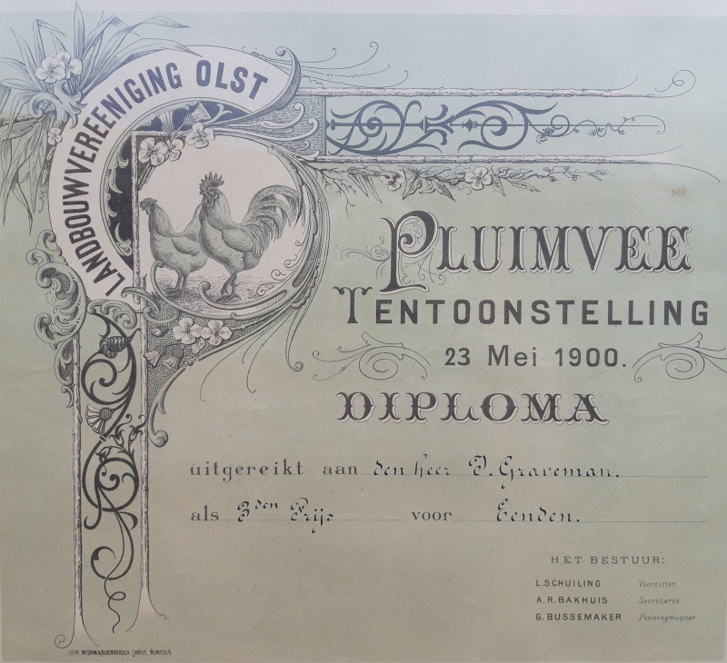 Bekijk detail van "Diploma Pluimveetentoonstelling, 1900"