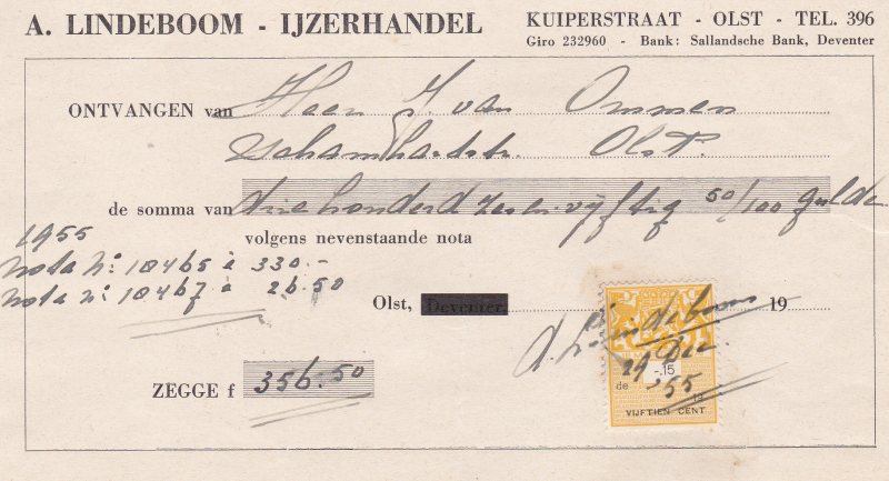 Bekijk detail van "Nota A. Lindeboom <span class="highlight">IJzerhandel</span> Olst, 1961"