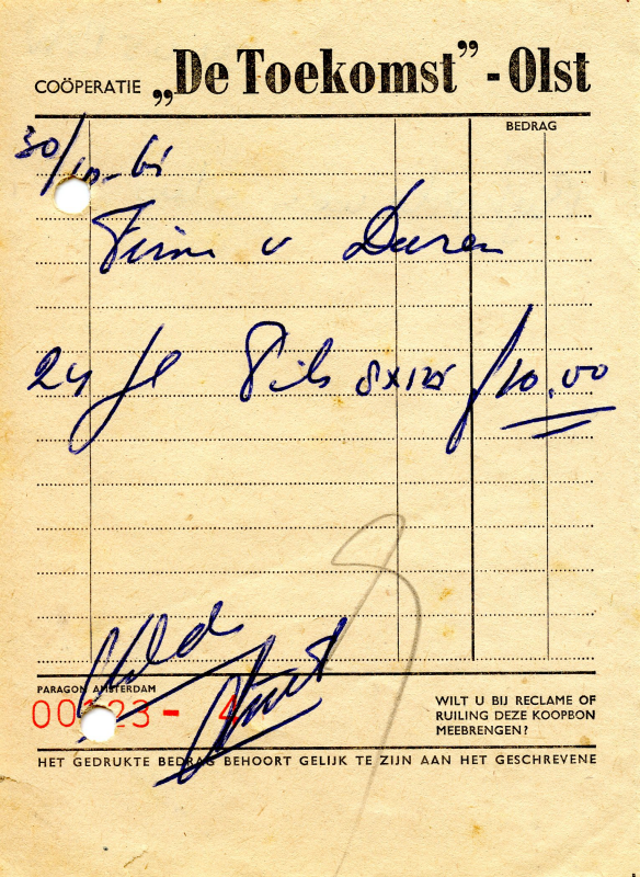 Bekijk detail van "Nota met briefhoofd Cooperatie De Toekomst - Olst, 1965"
