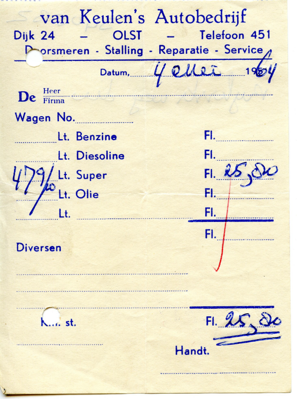 Bekijk detail van "Benzinebon met briefhoofd: van Keulen's Autobedrijf, 1964"
