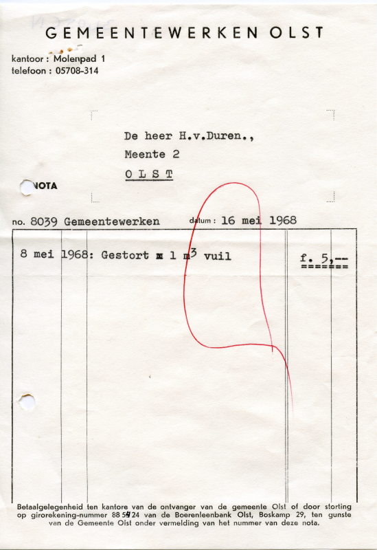 Bekijk detail van "Briefhoofd Gemeentewerken Olst kantoor Molenpad 1, 1968"