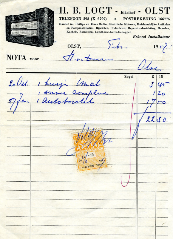 Bekijk detail van "Nota: H.B. Logt Eikelhof Olst, 1957"