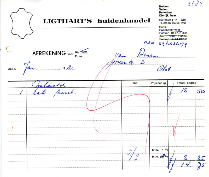Bekijk detail van "Briefhoofd: Ligthart's huidenhandel Beltenweg 14 Olst, 1981"