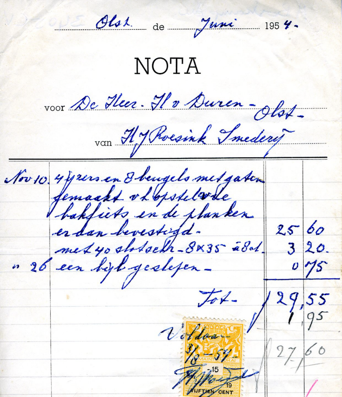 Bekijk detail van "Nota H.J. Roesink Smederij, 1954"