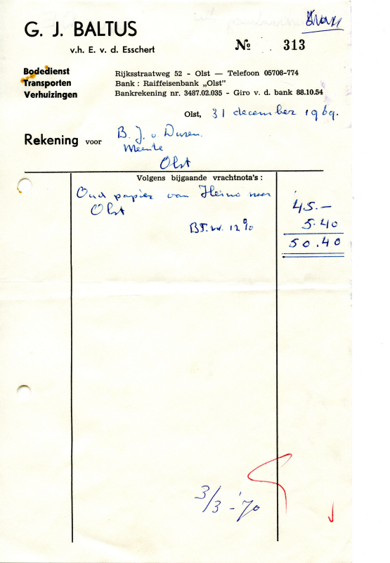 Bekijk detail van "Briefhoofd G.J. Baltus v/h v.d. Esschert, 1969"