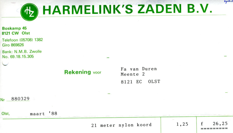 Bekijk detail van "Briefhoofd Harmelink's Zaden B.V. Boskamp 45 8121 CW Olst, 1988"