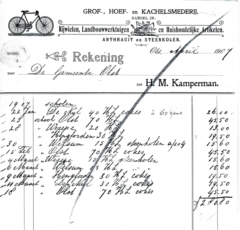 Bekijk detail van "Briefhoofd H.M. Kamperman Grof- Hoef- en Kachelsmederij, 1907."