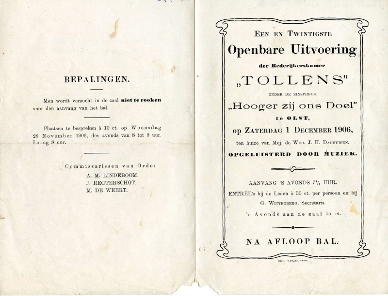 Bekijk detail van "Programma 21ste uitvoering der Rederijkerskamer Tollens, 1906"