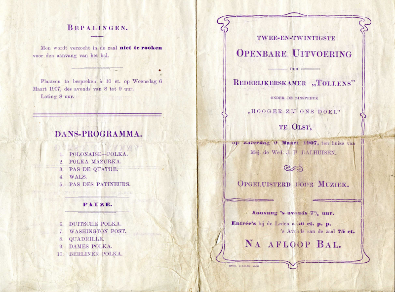 Bekijk detail van "Programma 22ste uitvoering Der Rederijkerskamer Tollens, 1907"