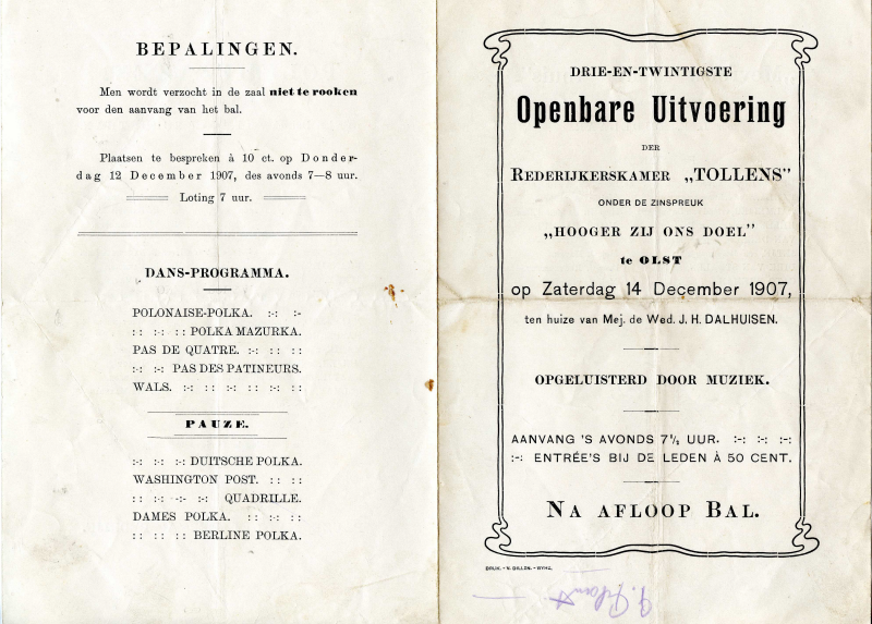 Bekijk detail van "Programma 23ste Openbare uitvoering der Rederijkerskamer Tollens, 1907"