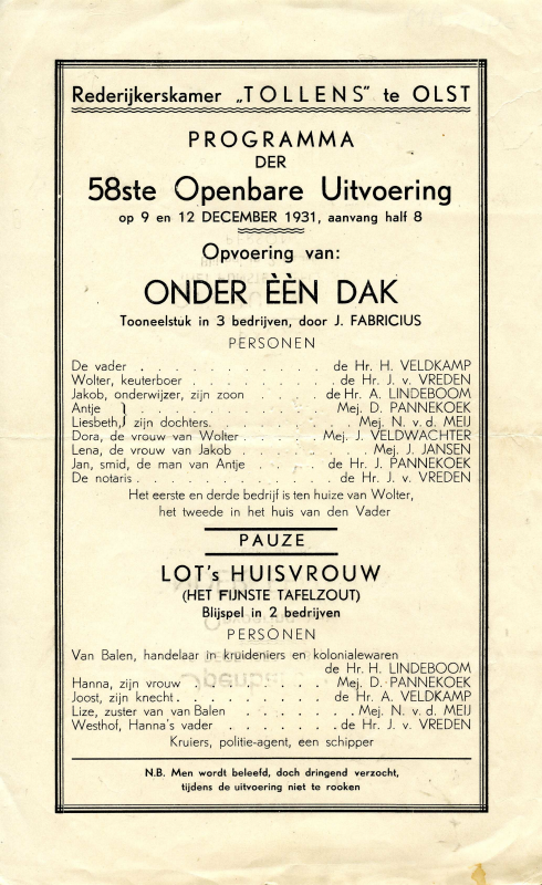 Bekijk detail van "<span class="highlight">Programma</span> uitvoering van Rederijkerskamer 'Tollens', 1931"