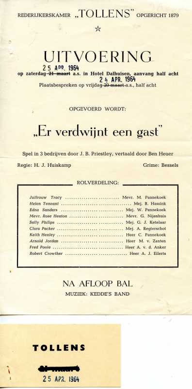 Bekijk detail van "Programma uitvoering Rederijkerskamer Tollens, 1964"