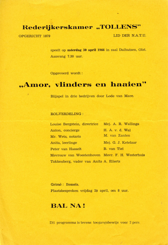 Bekijk detail van "Programma uitvoering Rederijkerskamer Tollens, 1966"