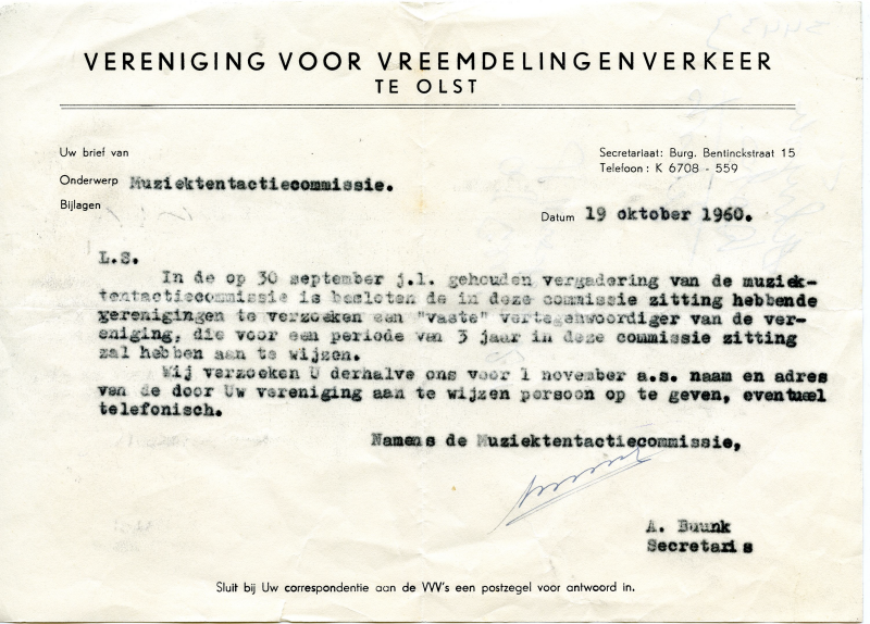 Bekijk detail van "V.V.V. Olst verzoekt vaste vertegenwoordiger, 1960"