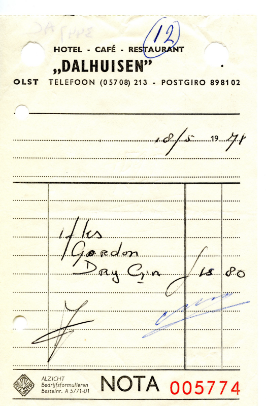 Bekijk detail van "Nota met briefhoofd: Hotel - Café - Restaurant 'Dalhuisen', 1971"