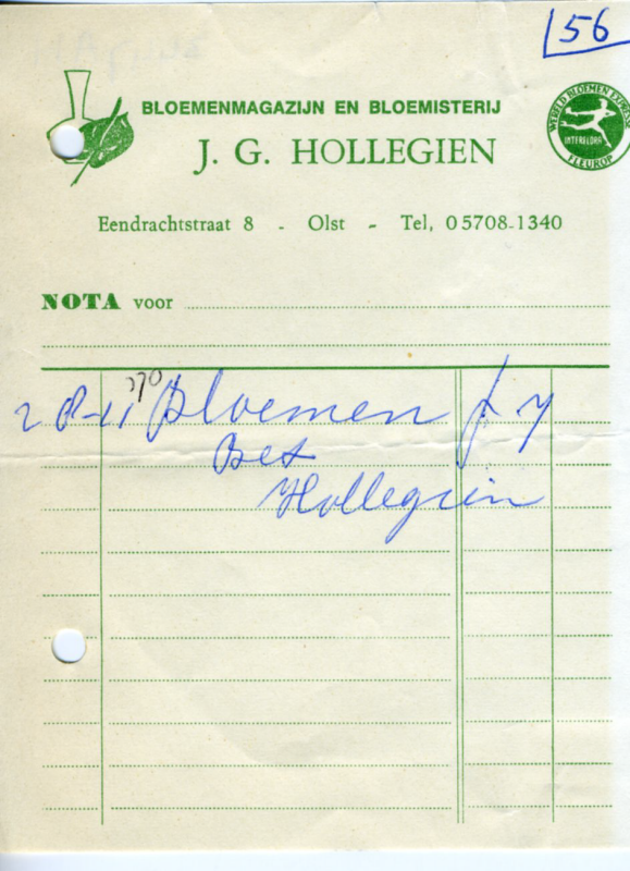 Bekijk detail van "Nota met briefhoofd: J.G. Hollegien, 1970"