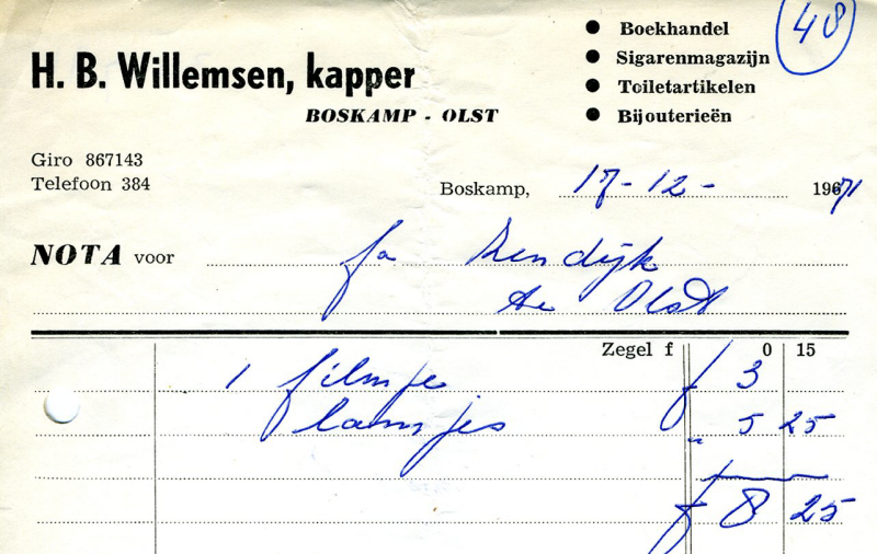 Bekijk detail van "Nota's H.B. Willemsen, kapper Boskamp-Olst, 1971."