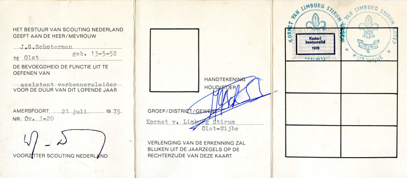 Bekijk detail van "Erkenning: Scouting Nederland: J.G. Schoterman, 1975"