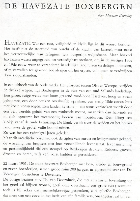 Bekijk detail van "Geschiedenis van de Havezathe Boxbergen door Herman Korteling, 1956"