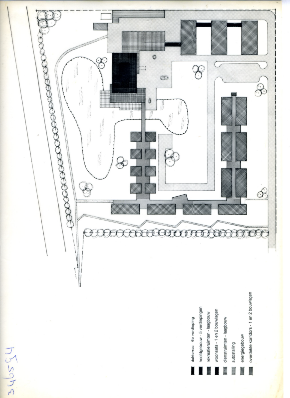 Bekijk detail van "Schets van de plannen voor het nieuwbouwcomplex Averbergen, inclusief aanleunwoningen,  ca. 1966"