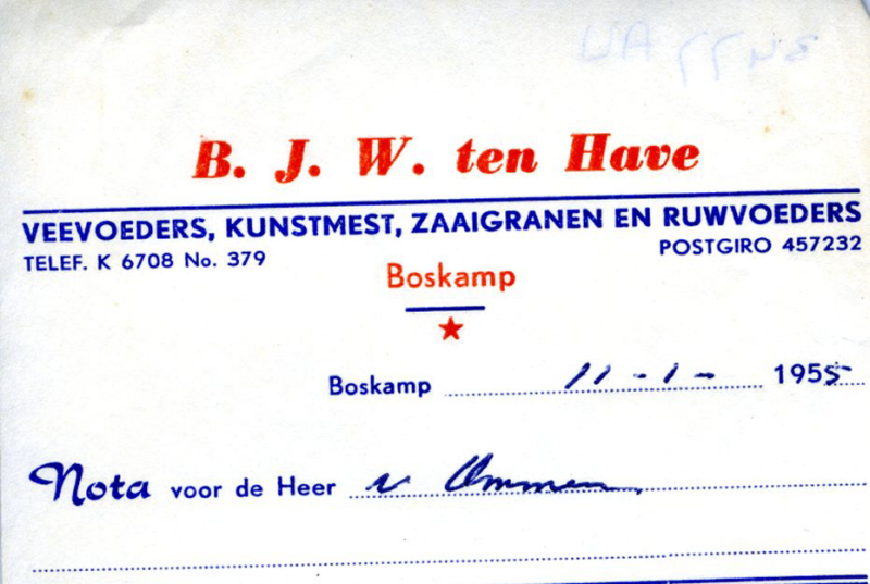 Bekijk detail van "Nota's met briefhoofd: B.J.W. ten Have Boskamp, 1955"