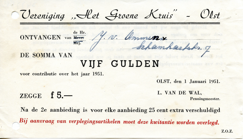 Bekijk detail van "Kwitanties van Vereniging '<span class="highlight">Het</span> <span class="highlight">Groene</span> <span class="highlight">Kruis</span>'- Olst, 1951-1952"