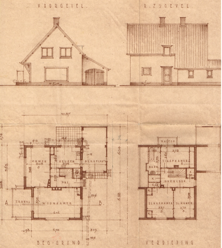 Bekijk detail van "Bestektekening: Plan voor de bouw van een woonhuis te Olst voor de heer C. Rab te Assen, 1957"