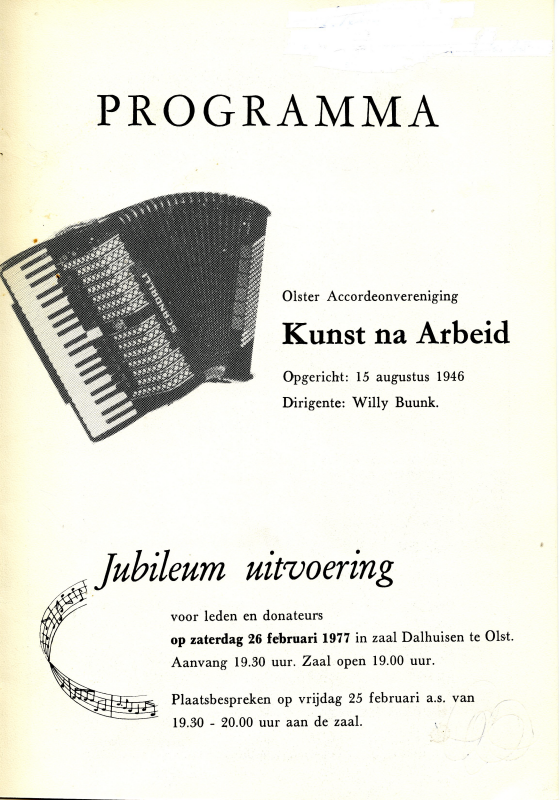 Bekijk detail van "Programma jubileum uitvoering Olster Accordeonvereniging Kunst na Arbeid, 1977"