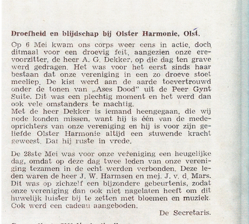 Bekijk detail van "Droefheid en blijdschap bij Arbeiders Muziekvereniging <span class="highlight">de</span> Olster Harmonie, 1949"