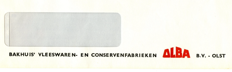 Bekijk detail van "Envelop met logo: Bakhuis'Vleeswaren- en conservenfabrieken Olba B.V. - Olst"