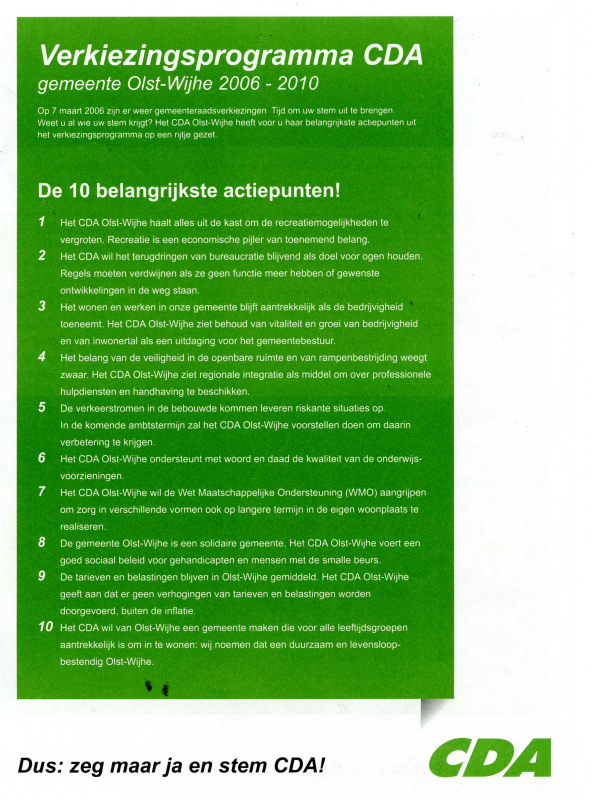 Bekijk detail van "Verkiezingsprogramma CDA, Gemeenteraad Olst - Wijhe, 2006"