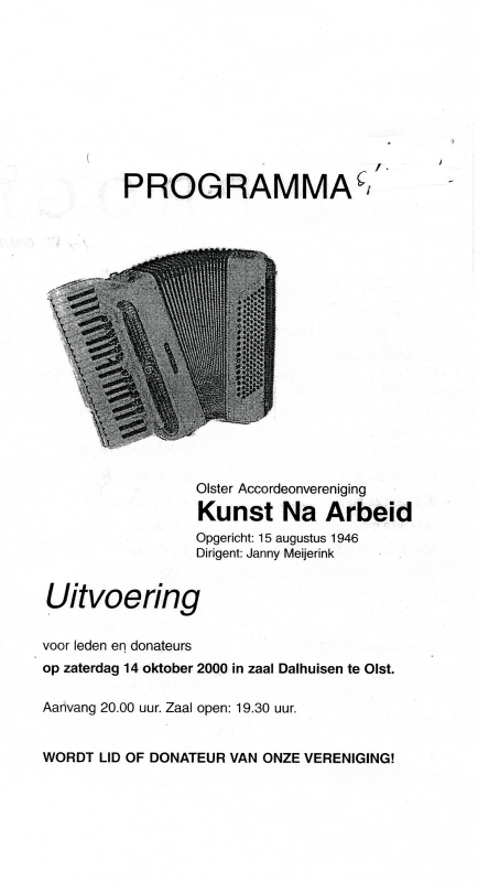 Bekijk detail van "<span class="highlight">Programma</span> uitvoering Olster Accordeonvereniging Kunst Na Arbeid, 2000"