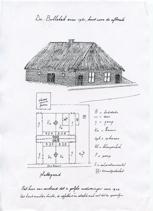 Bekijk detail van "Tekening van De Bollebak met indeling huis"